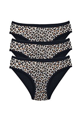 Ethab Ticaret Glb-Stl41414 3 Adet Leopar Desenli Likralı Yumuşak Dokulu Kadın Slip Külot