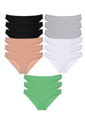Ethab Ticaret Glb-Stl41414 15 Adet Süper Eko Set Likralı Kadın Slip Külot Siyah Ten Gri Beyaz Yeşil