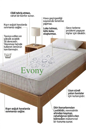 Evony 150X200 Cm Kapitoneli Sıvı Geçirmez Çift Kişilik Alez Köşe Lastikli