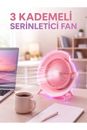 Ethab Giyim Rgb Işıklı 3 Kademeli Usb Şarjlı Masaüstü Vantilatör - Glst2238-9116