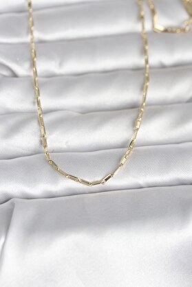 Afrabeauty Cm 14K Gold Renk İnce Ataç Zincir Model 60 Cm Kadın Kolye