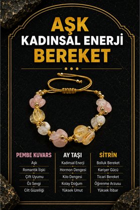 OSMANLI DOĞAL TAŞ Orijinal & Sertifikalı Sitrin Pembe Kuvars Ay Taşı Hematit İpli Merdiven Kapama Doğal Taş Bileklik