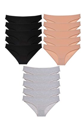 Ethab Ticaret Glb-Stl41414 15 Adet Süper Eko Set Likralı Kadın Slip Külot Siyah Ten Gri