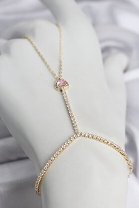 Evimdeyokyok Gold Renk Pirinç Zirkon Taşlı Pembe Kalp Model Şahmeran Tj-Sn771
