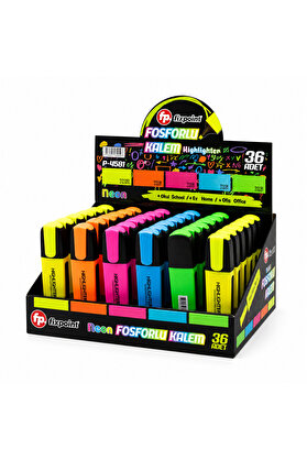 Go İthalat 36 Adet Neon Fosforlu Kalem - Standlıdır İçinde 12 - Sarı - 6 - Turuncu - 6 - Pembe - 6 - Mavi - 6 -
