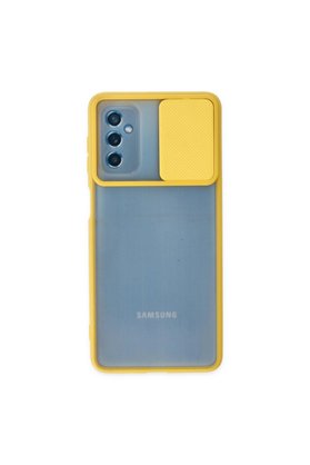 Evimdeyokyok Samsung Galaxy M52 5G Kılıf Palm Buzlu Kamera Sürgülü Silikon - Sarı