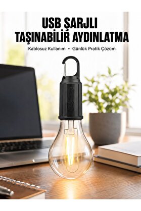 Sepetrota Şarjlı Dekoratif Kamp Lambası Askılı Ampul Led Işık Type-C Girişli - Sptrot9931-1266