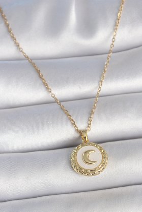 Ethab Giyim 316L Çelik Gold Renk Zincir Beyaz Mineli Hilal İşlemeli Madalyon Model Kadın Kol - Glst8374-128