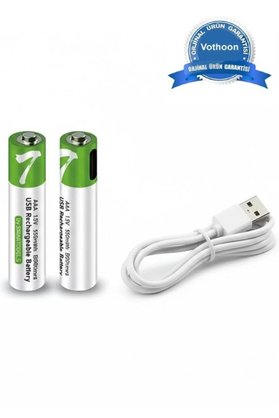 Ethab Ticaret Glb-Stl41414 Type-C Şarjlı 800Mwh 1.5V Şarj Edilebilir 2’Li Aaa İnce Pil - Lityum Iyon Batarya