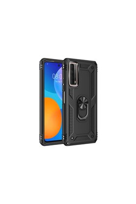 Pamukia Glb-Stl41414 Huawei P Smart 2021 Kılıf Sofya Yüzüklü Silikon Kapak - Siyah