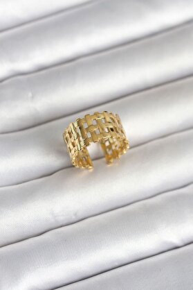Ru Collecti̇ve 316L Çeli̇k Gold Renk Hasır Model Kadın Yüzük - Tj-Byk4161
