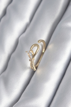 Ethab Giyim Pirinç Gold Renk Zirkon Taş Detay Kurdele Model Kadın Yüzük 5886 - Glst8167-9059