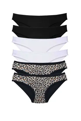 Ethab Ticaret Glb-Stl41414 6 Adet Likralı Kadın Slip Külot Leopar Siyah Beyaz