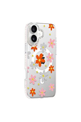 Ethab Ticaret Glb-Stl41414 Joko İphone 16 Floral Magsafe Kapak - Turuncu