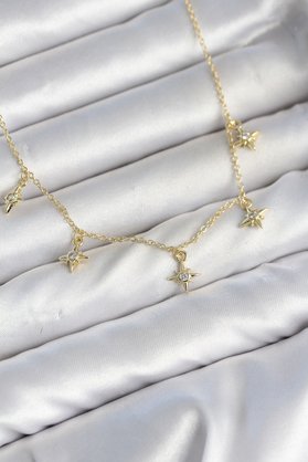 Evimdeyokyok Pirinç Gold Renk Sıralı Minimal Kutup Yıldızı Model Kadın Kolye Tj-Bko11145