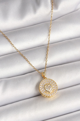 Ethab Giyim 316L Çelik Gold Renk Zincir Madalyon Zirkon Taşlı Kalp Model Kadın Kolye 5886 - Glst3967-2363