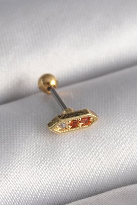 Ethab Giyim 316L Çelik Gold Renk Turuncu Zirkon Taşlı Tragus Piercing 5886 - Glst6911-8181
