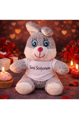 Evi̇mdeyokyok Sevi̇mli̇ Seni̇ Sevi̇yorum Ti̇şörtlü Peluş Tavşan