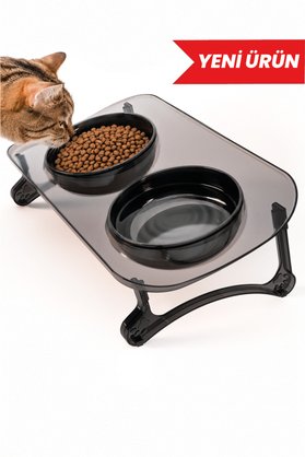 ATA HOME Kedi Mama Kabı Kedi Köpek Mama ve Su Kabı Çift Kaseli 15° Eğimli Yükseltilmiş Mama Kabı