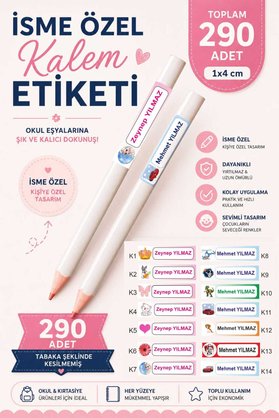 ZY TASARIM Öğrenci Etiketi isimli Okul Kalem Etiketi Kalem Etiket Seti 290 Adet