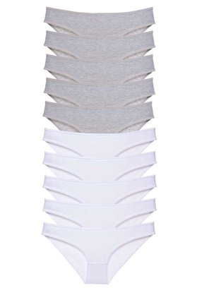 Ethab Ticaret Glb-Stl41414 10 Adet Süper Eko Set Likralı Kadın Slip Külot Gri Beyaz