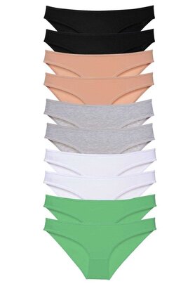 Ethab Ticaret Glb-Stl41414 10 Adet Süper Eko Set Likralı Kadın Slip Külot Siyah Ten Gri Beyaz Yeşil
