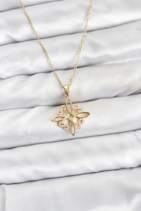 Ethab Giyim 316L Çelik Zincir Gold Renk Sonsuzluk Model Zirkon Taşlı Kadın Kolye 5886 - Glst3823-7582