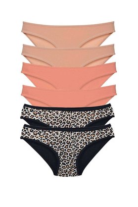 Ethab Ticaret Glb-Stl41414 6 Adet Likralı Kadın Slip Külot Leopar Ten Pudra