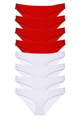 Ethab Ticaret Glb-Stl41414 8 Adet Süper Eko Set Likralı Kadın Slip Külot Kırmızı Beyaz