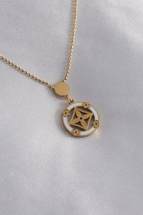 Ethab Giyim 316L Çelik Gold Renk Çiçek Figür Kadın Kolye 5886 - Glst2537-7790