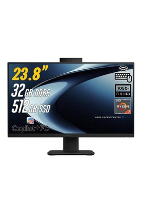 ASUS ExpertCenter P600 Ryzen AI 7-350 32GB 512GB 23.8 FreeDos Siyah AI-Powered AIO Bilgisayar PM640KA