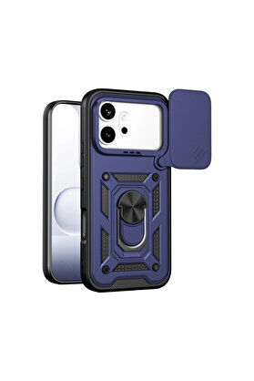 Evimdeyokyok Huawei Honor 600 Pars Lens Yüzüklü Silikon - Lacivert