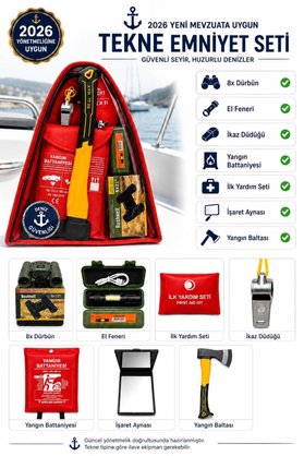 BCT STORE Yeni Yönetmeliğe Mevzuata Uygun Zorunlu Tekne Acil Durum Seti - Dürbün+Fener+Balta+Yangın Battaniyesi+Ayna+Düdük+İlkyardım Çantası 10 Metre Altı Tekneler İçin Teçhizat