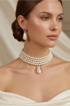 Happyline Cam İncili Tasma Kolye Choker Kolye Tasarım Kolye Şık Kolye Kolye Set Küpe Takım İnci Set Kolye