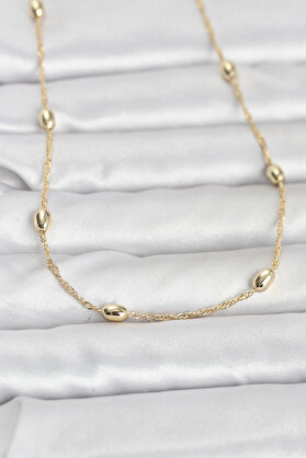 Ethab Giyim Cm 14K Gold Renk Topçuklu Burgu Zincir Model 60 Cm Kadın Kolye 5886 - Glst7650-5632