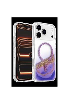 Ethab Ticaret Glb-Stl41414 Onegif İphone 17 Pro Max Lotus Simli Magsafe Kapak - Mor