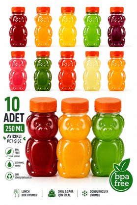 Ezupack Ayıcık PET Şişe Okul Piknik Meyve Suyu Smoothie Detoks Ginger Şeffaf Plastik Boş İçecek Sızdırmaz