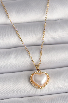 Ethab Giyim 316L Çelik Gold Renk Zincir 3D İnci Kalp Model Kadın Kolye 5886 - Glst2335-2010