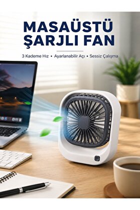 Solmazlar Online Taşınabilir Masaüstü Fan Ayarlanabilir Açılı Şarjlı Tasarım - Ssssss9716-8379