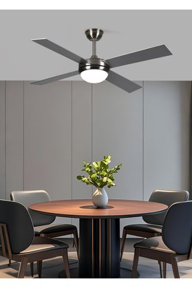 Apliqa Ellis 4'lü Modern Tasarım Tavan Vantilatörü LED Avize Kumandalı Mobil Uygulamalı 3 Renk Aydınlatma Sessiz DC Motor Çift Yönlü Kanat