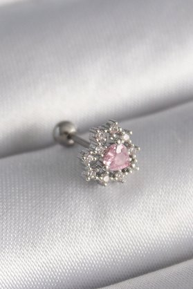 E Bulurum 316L Çelik Gümüş Renk Zirkon Taşlı Kalp Tragus Piercing 5886