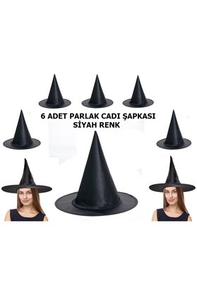 Nw Nessiworld Siyah Renk Parlak Dralon Cadı Şapkası Yetişkin Ve Çocuk Uyumlu 6 Adet