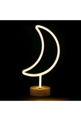 Pazarcan Neon Işıklı Ay Masa Gece Lambası Pil+Usb