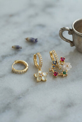 Evi̇mdeyokyok 3 Lü Set Gold Renk Çi̇çek Model Küpe Tj-Bkp11964