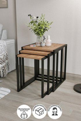 Bofigo 3'lü Metal Zigon Sehpa Zigon Sehpa Orta Sehpa Yan Sehpa Toros Çam