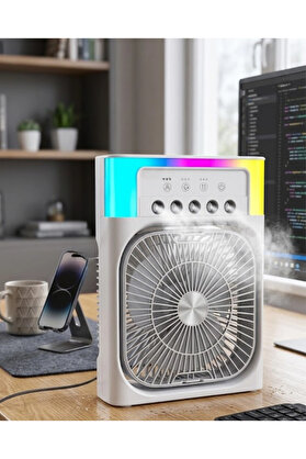 Ozbience Usb Şarjlı Mini Klima Fan, Masaüstü Soğutucu, Rgb Işıklı