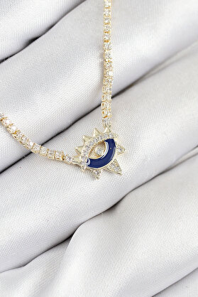 Northcity N Pirinç Zirkon Taşlı Su Yolu Göz Model Gold Renk Kadın Kolye 5886 - Günlük Kullanım Takı