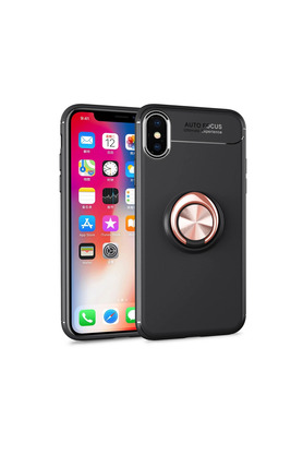 Evimdeyokyok Apple İphone Xs Max Kılıf Range Yüzüklü Silikon - Siyah-Gold