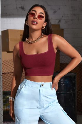 Oem Kadın Bordo Kalın Askılı Crop Top Büstiyer - Eterna2241-3193