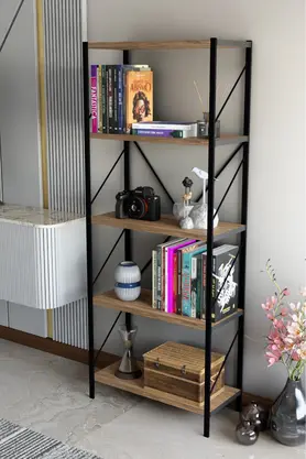 Mgr Office 150 Cm Dekoratif 5 Raflı Kitaplık Çok Amaçlı Raf Mutfak Rafı Metal Kitaplık Atlantik ÇAM